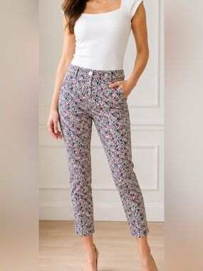 LOFT The Riviera Slim Floral Pants Women’s 8P Petite Multicolor Stretch Ankle
